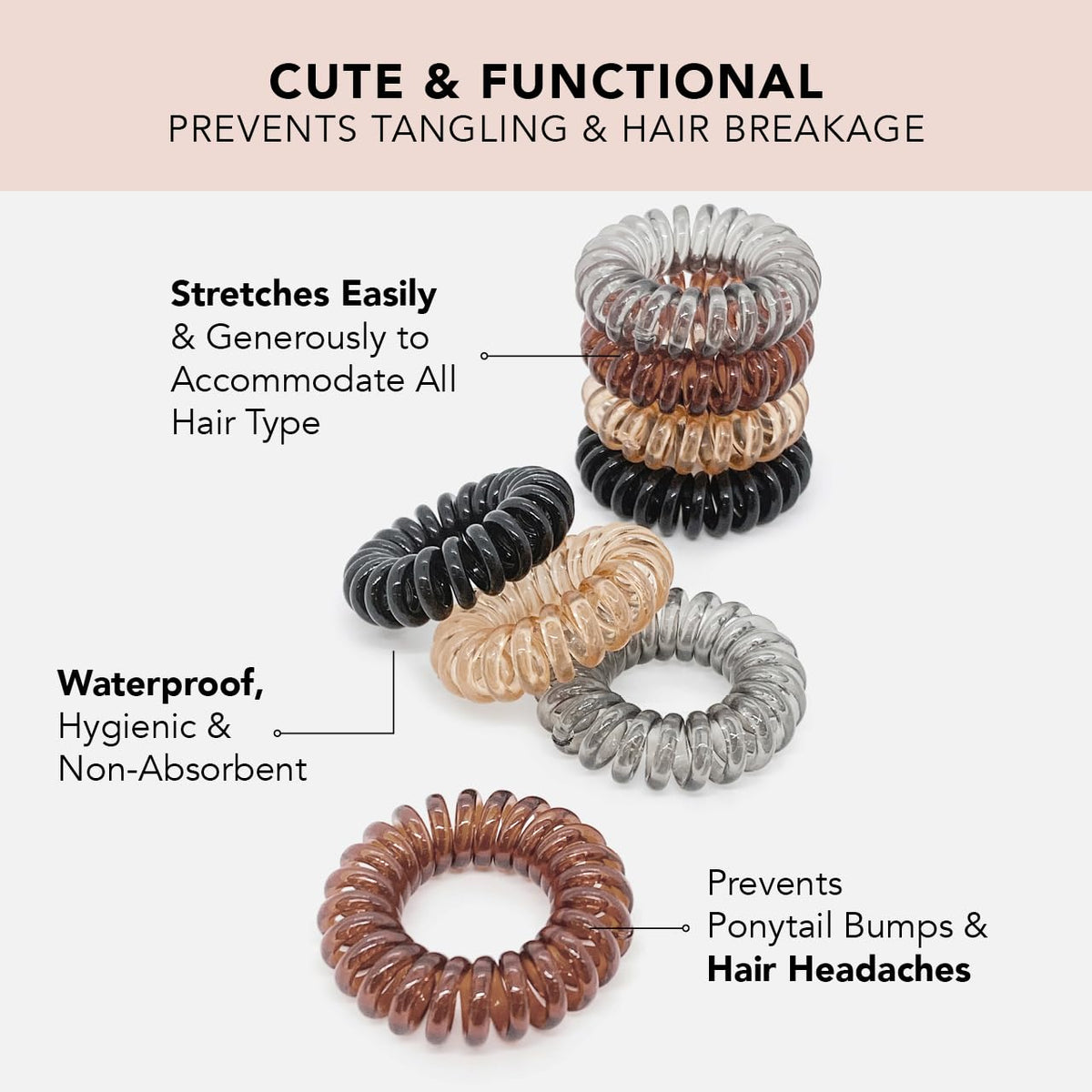 Kitsch Spiral Hair Ties brunette in use for a ponytail