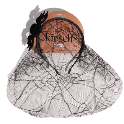 Kitsch Veil Headband black model front view with spiderweb veil