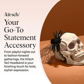 Kitsch Veil Headband in a lifestyle setting with Halloween decor