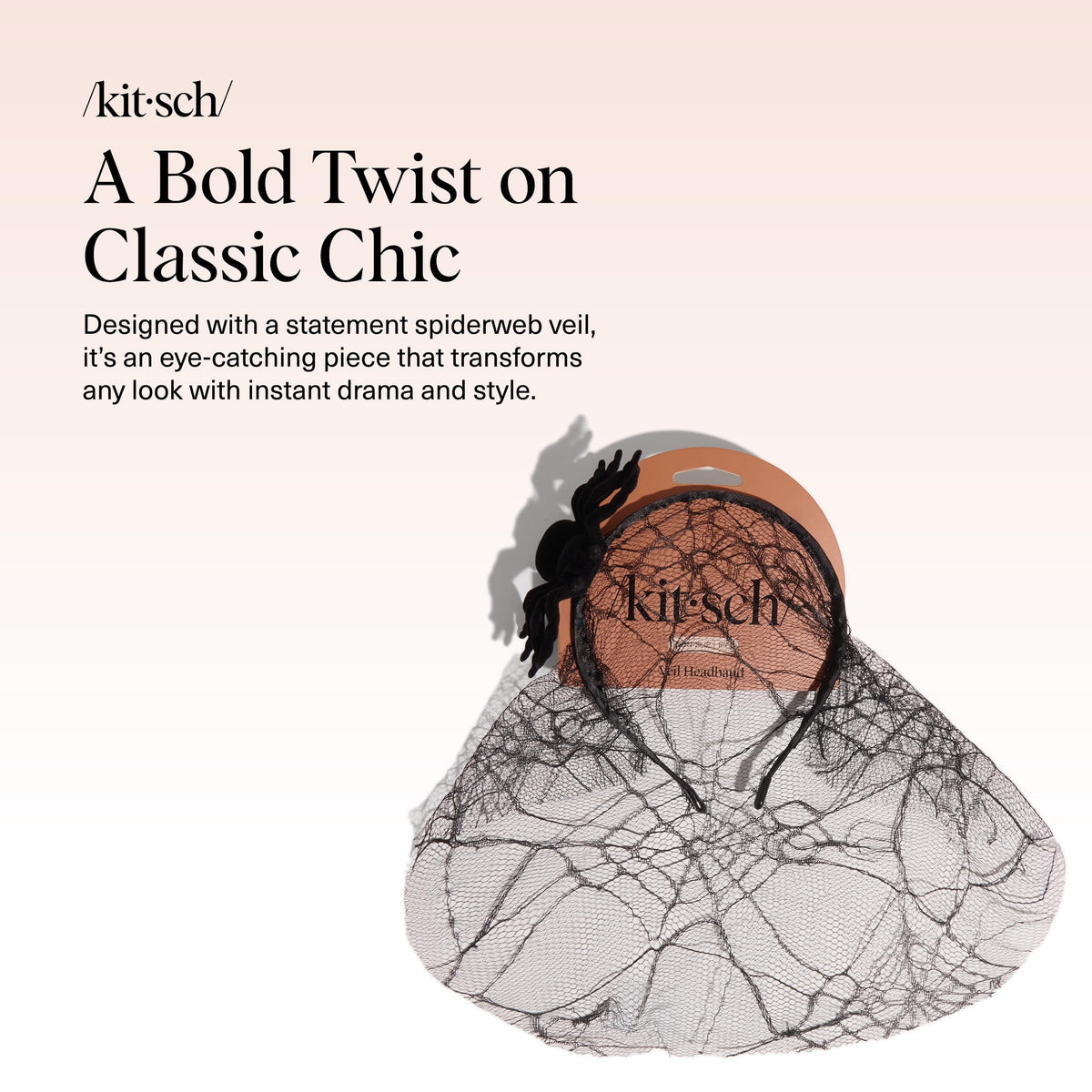 Kitsch Veil Headband side view showcasing the spiderweb design
