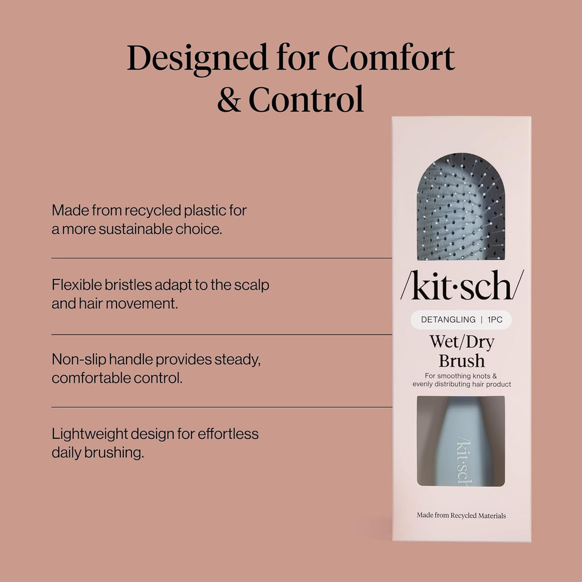 Kitsch Wet Dry Brush Detangler side view with non-slip handle