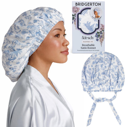 Kitsch x Bridgerton Satin Bonnet in Garden Toile front view