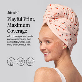 Kitsch XL Microfiber Hair Towel Wrap Cherry Print back view