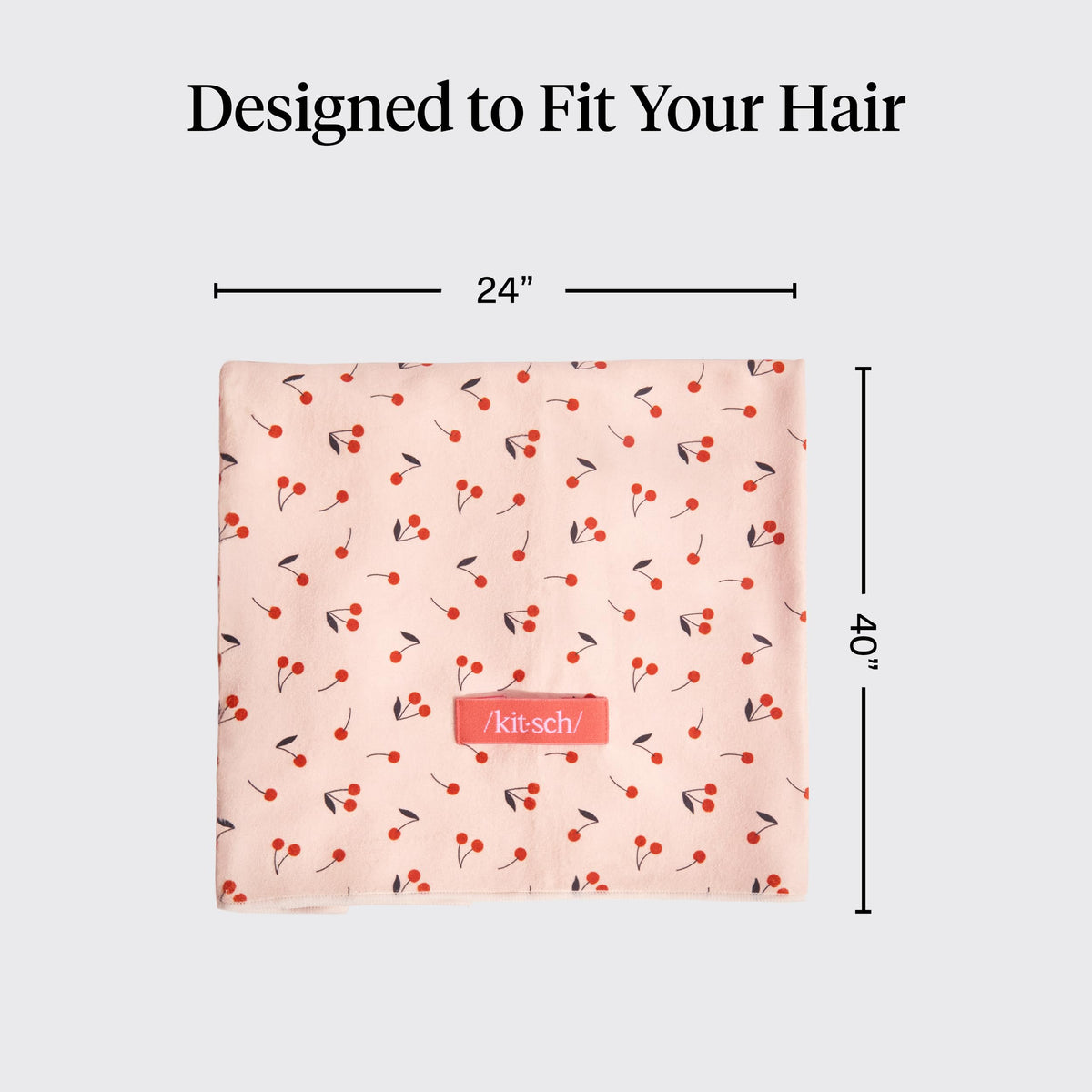 Kitsch XL Microfiber Hair Towel Wrap Cherry Print in use