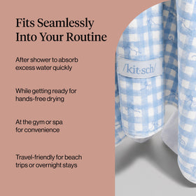 Kitsch XL Microfiber Hair Towel Wrap Gingham Blue folded