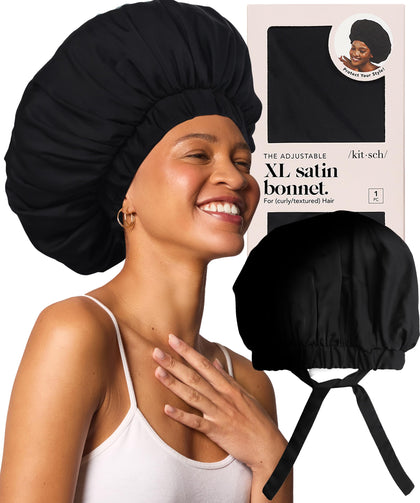 Kitsch XL Satin Bonnet black front view