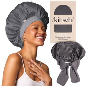 Kitsch XL Satin Bonnet for Sleeping in Charcoal front view