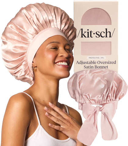 Kitsch XL Satin Bonnet in Blush, front view