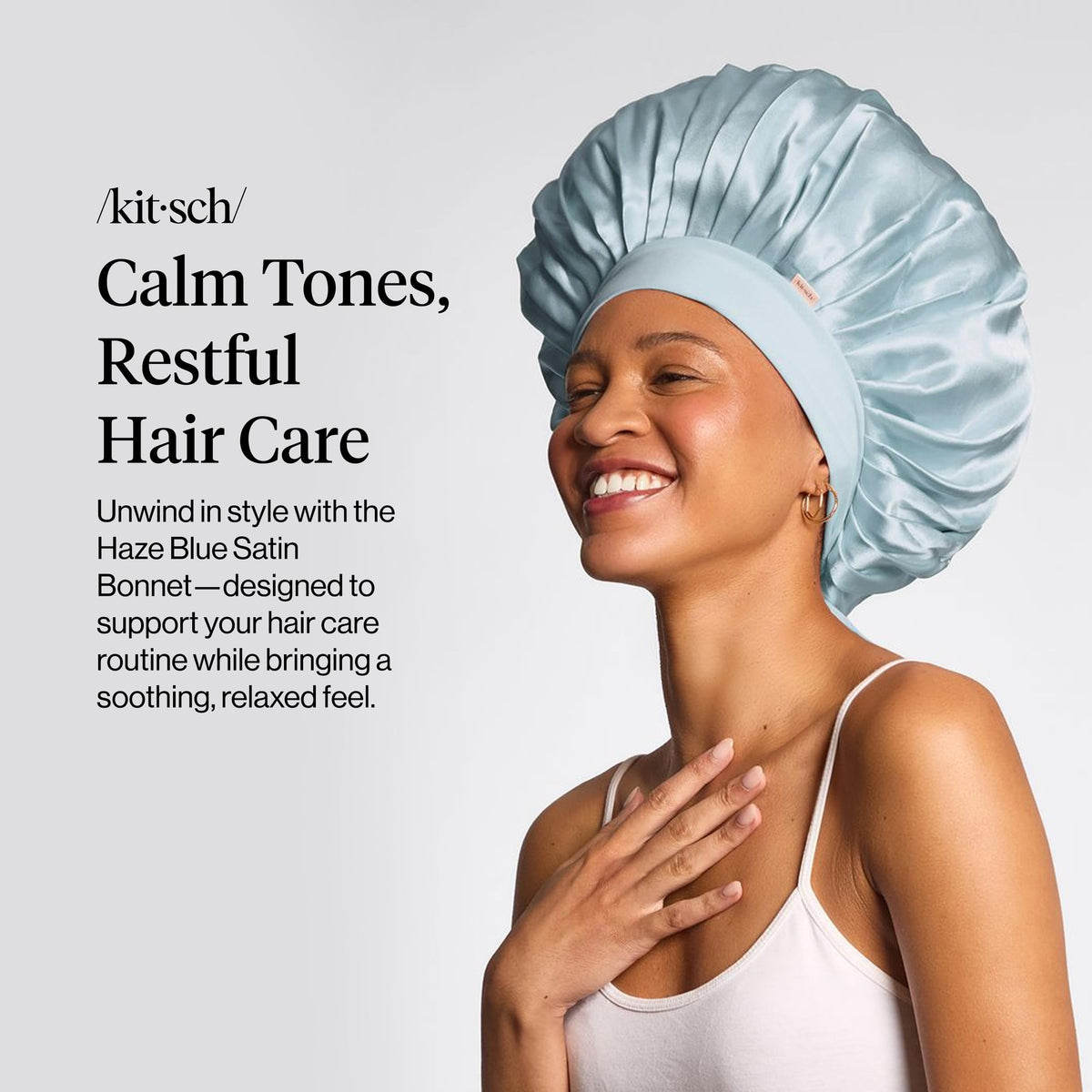 Kitsch XL Satin Bonnet in Haze Blue side view