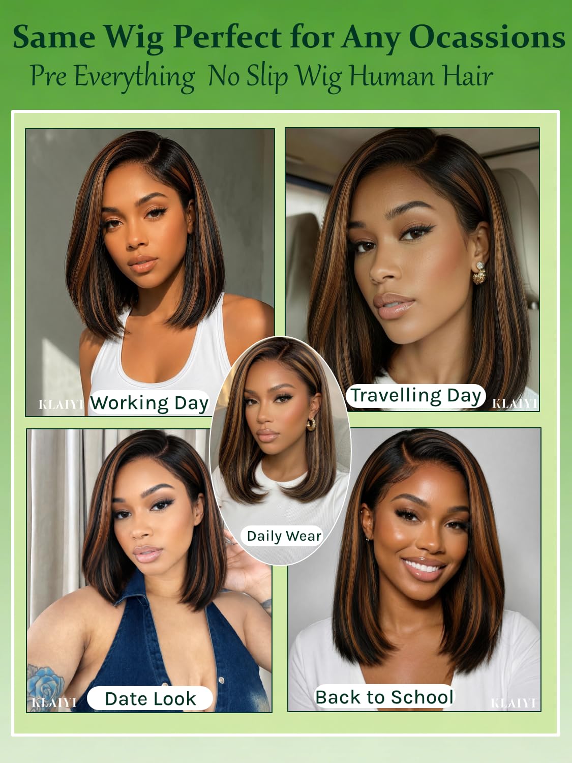 KLAIYI Golden Brown Highlight Bob Wig lifestyle scene