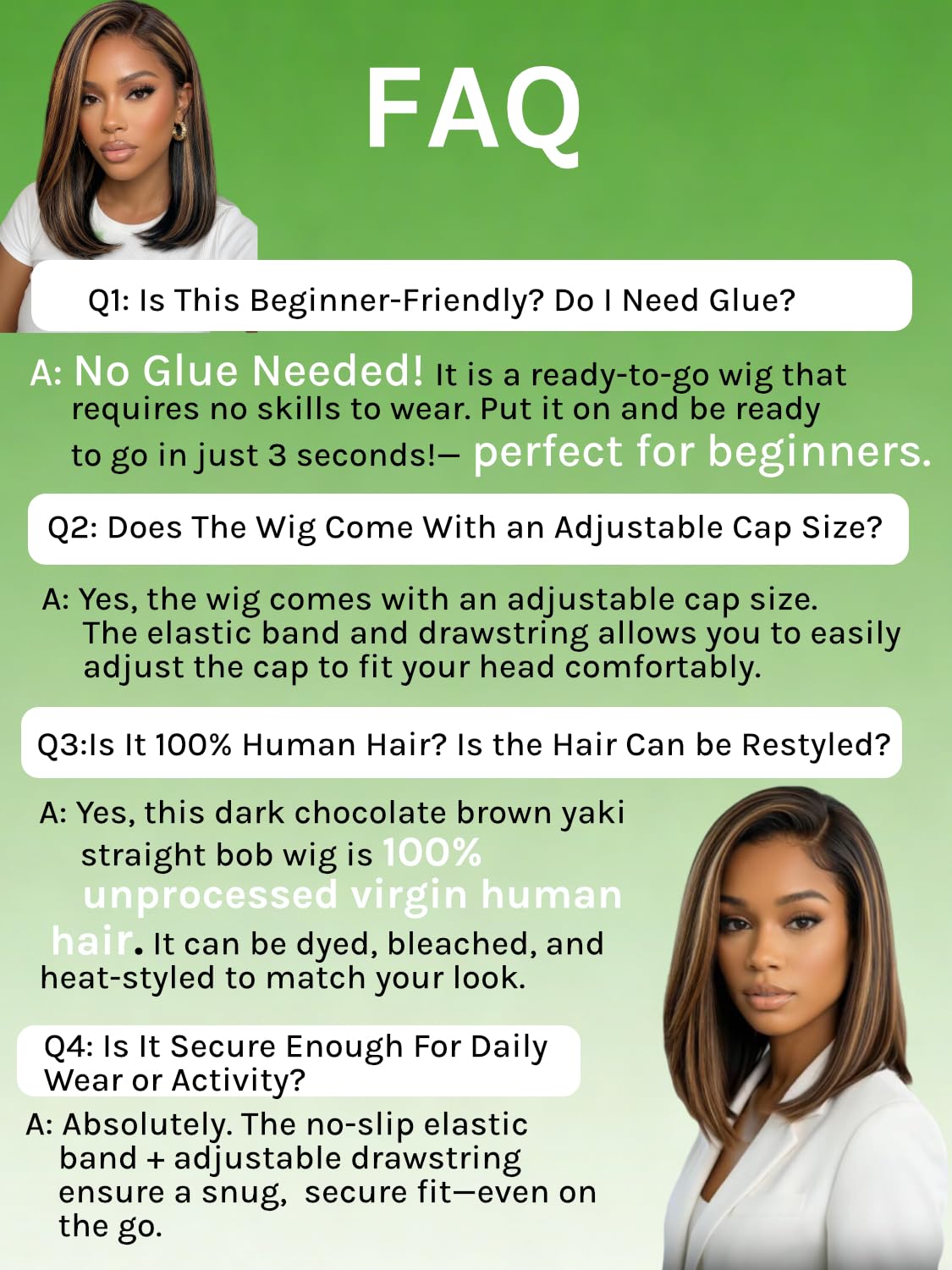 KLAIYI Golden Brown Highlight Bob Wig showing adjustable drawstring