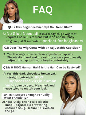KLAIYI Golden Brown Highlight Bob Wig showing adjustable drawstring
