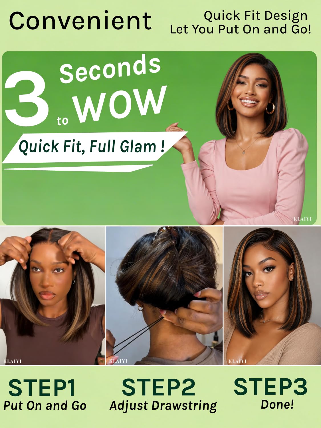 KLAIYI Golden Brown Highlight Bob Wig with packaging