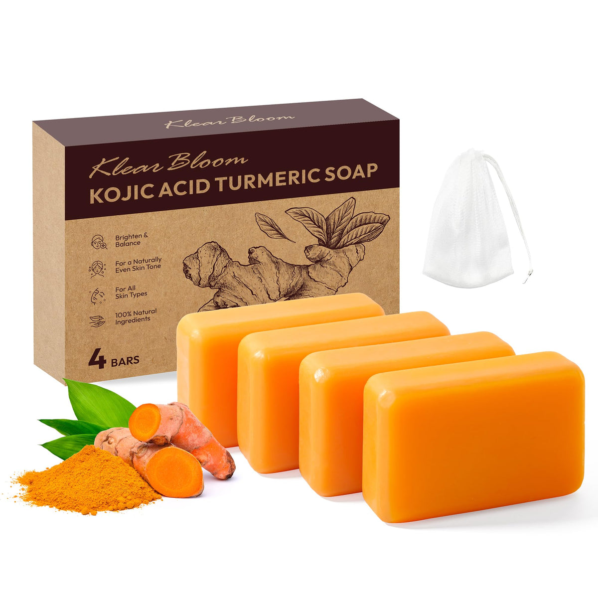 KlearBloom Kojic Acid Soap Bar front view with packaging