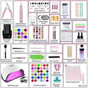Klemon Acrylic Nail Kit showing 36 glitter colours
