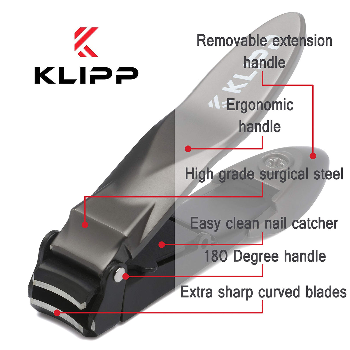 KLIPP Nail Clippers with nail clippings in catch tray