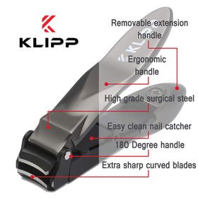 KLIPP Nail Clippers with nail clippings in catch tray