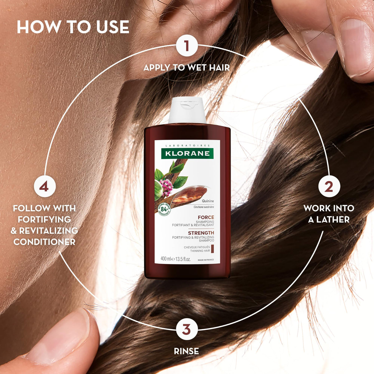 Klorane shampoo bottle with natural background