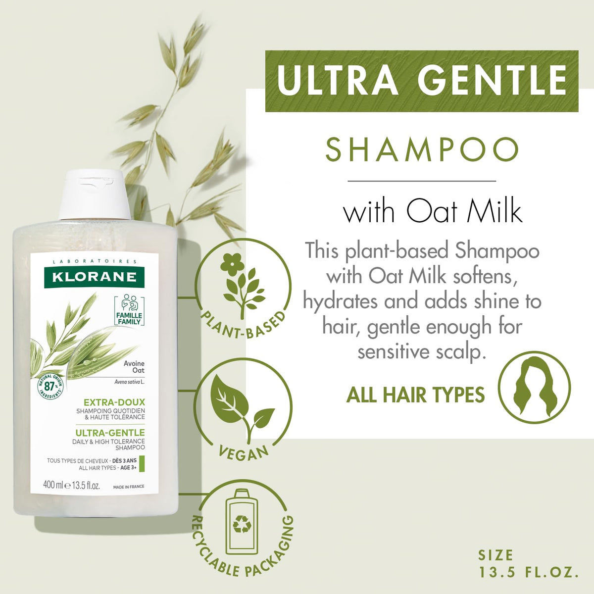 Klorane Ultra-Gentle Shampoo with Oat Milk 458g back view