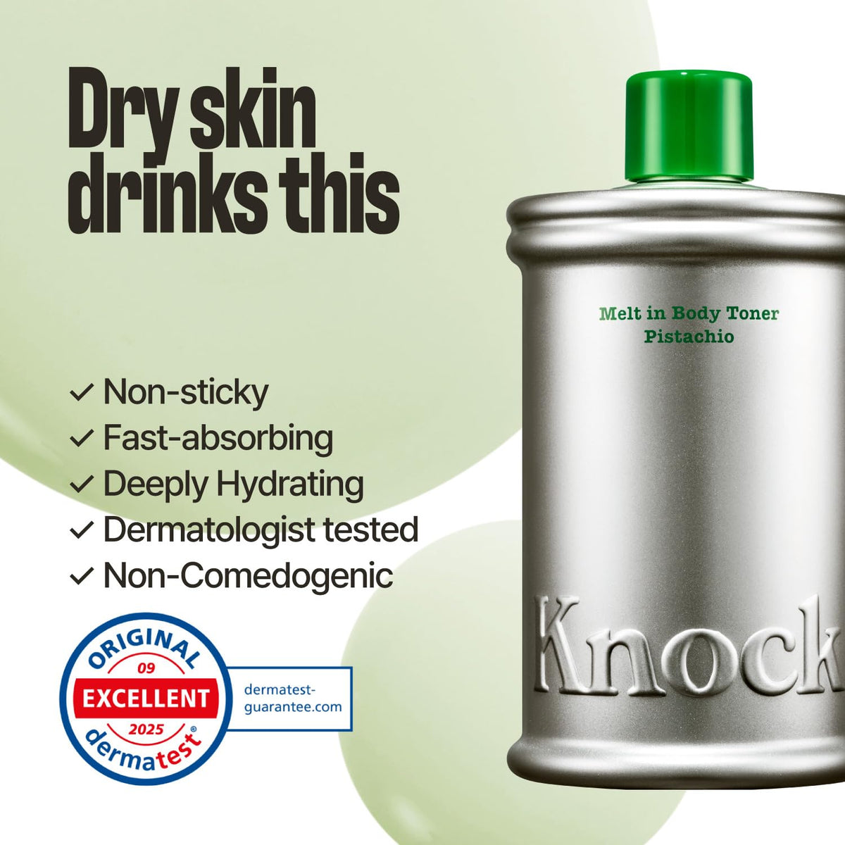 Knock Melt-In Body Toner Pistachio application on skin