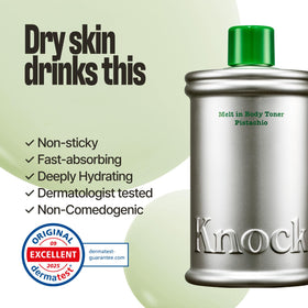 Knock Melt-In Body Toner Pistachio application on skin