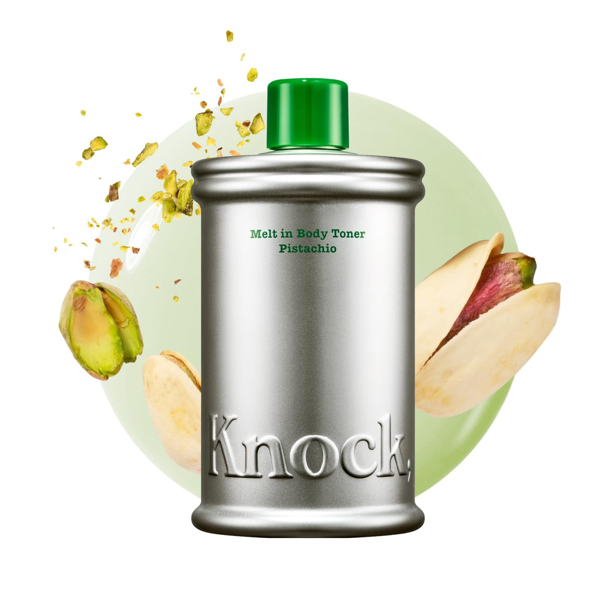 Knock Melt-In Body Toner Pistachio front view with packaging