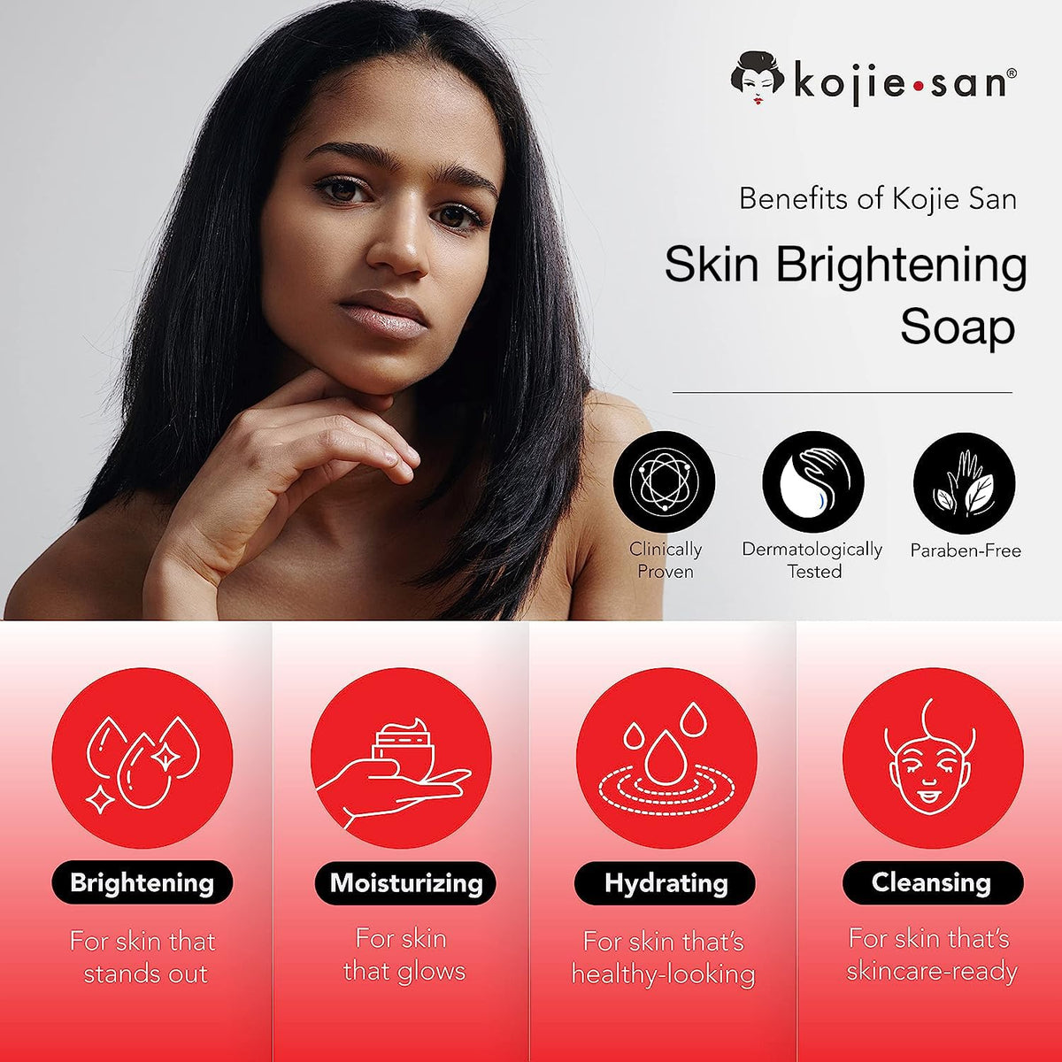 Kojie San Skin Brightening Soap 135g side view showing ingredients