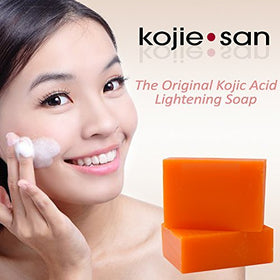 Kojie San Soap packaging with four bars