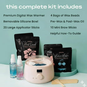 KoluaWax waxing kit showing pre- and post-wax oils and applicator sticks