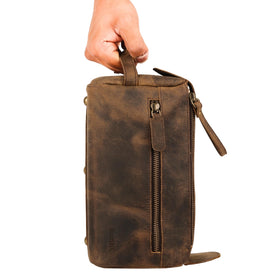 KomalC leather toiletry bag with external pocket for small items