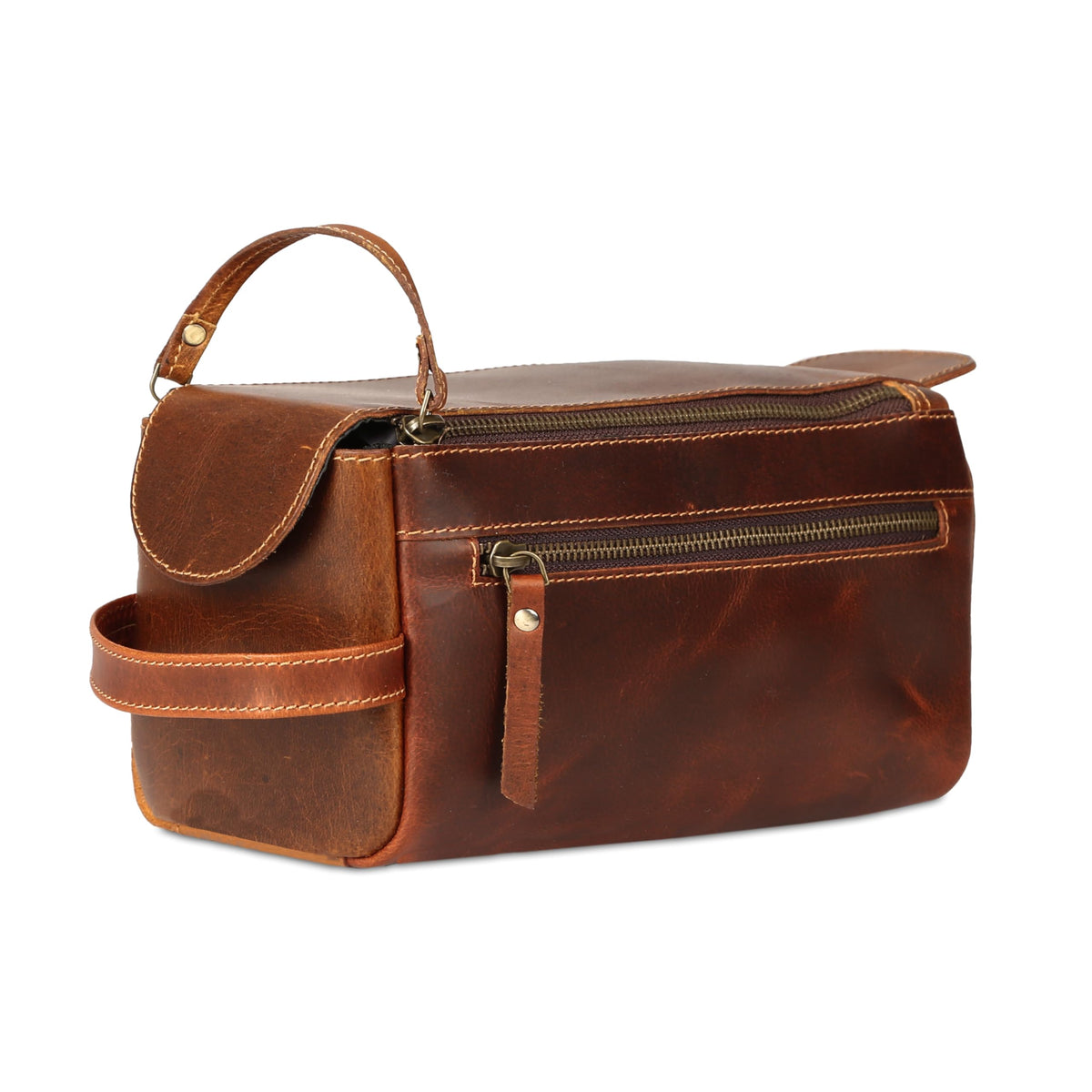 KomalC Premium Buffalo Leather Toiletry Bag front view