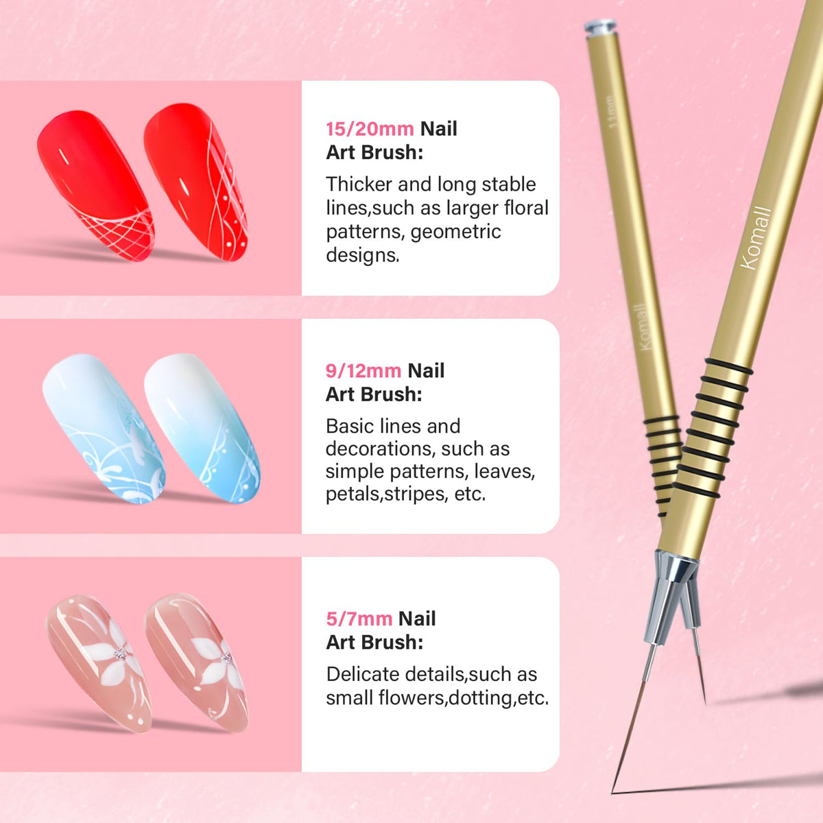Komall Nail Art Brushes Set in packaging