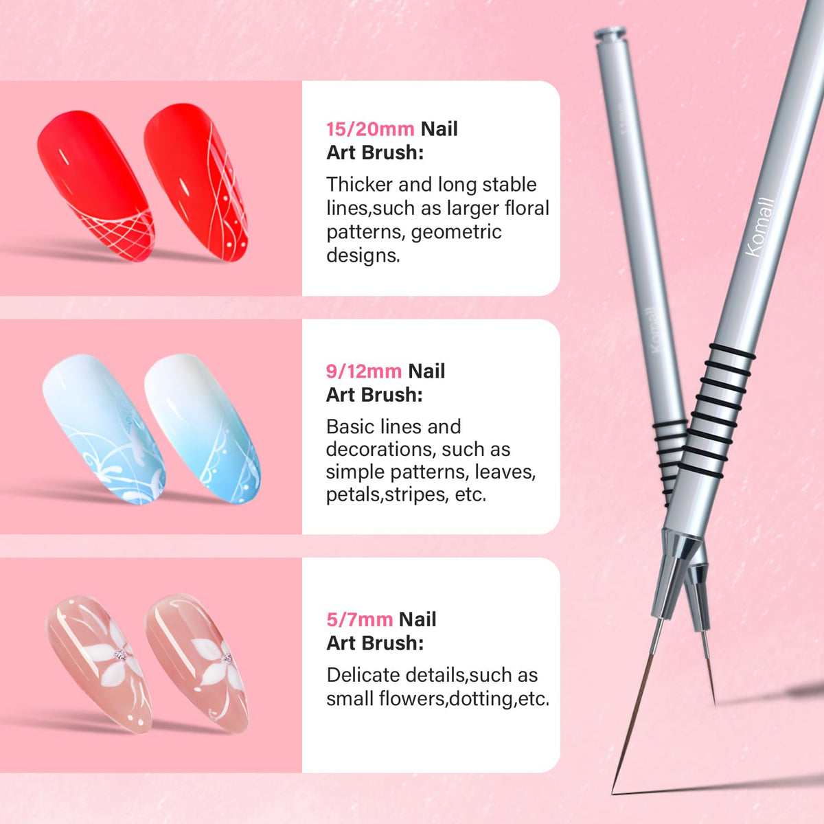Komall Nail Art Brushes Set in packaging