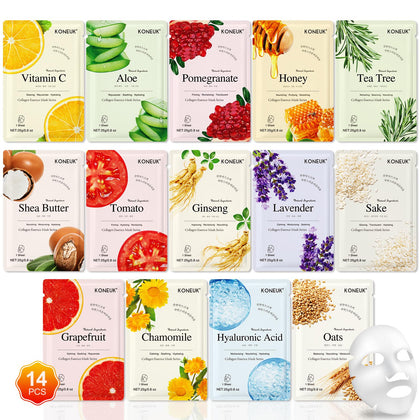 KONEUK 14 pack hydrating face masks front view