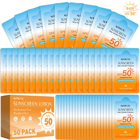KONEUK 50 Pack Travel Size Sunscreen front view with individual packets