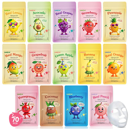 KONEUK 70 Pack Collagen Hydrating Face Masks assorted flavours front view