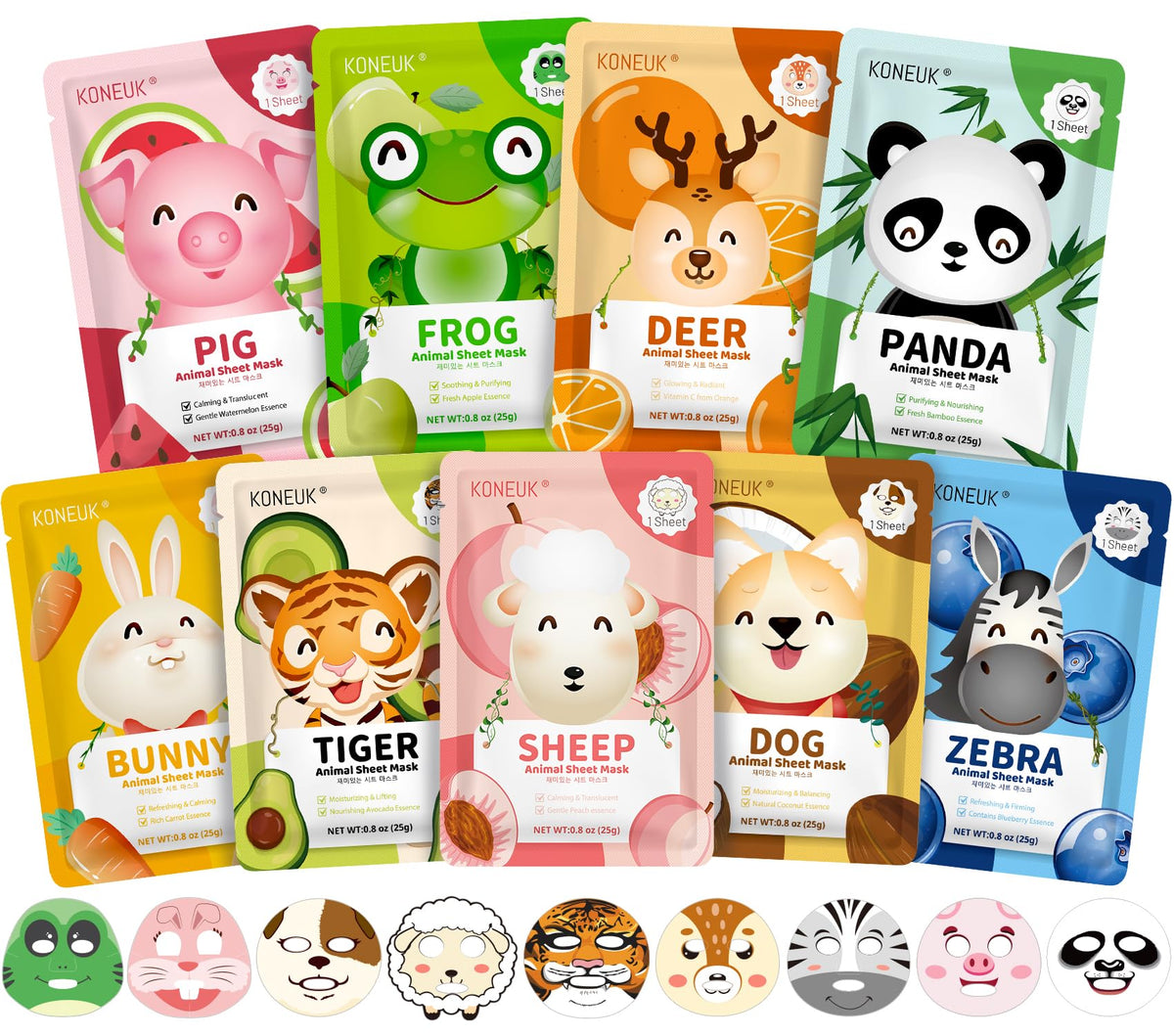 KONEUK 9 Pack Animal Face Masks featuring panda and tiger designs