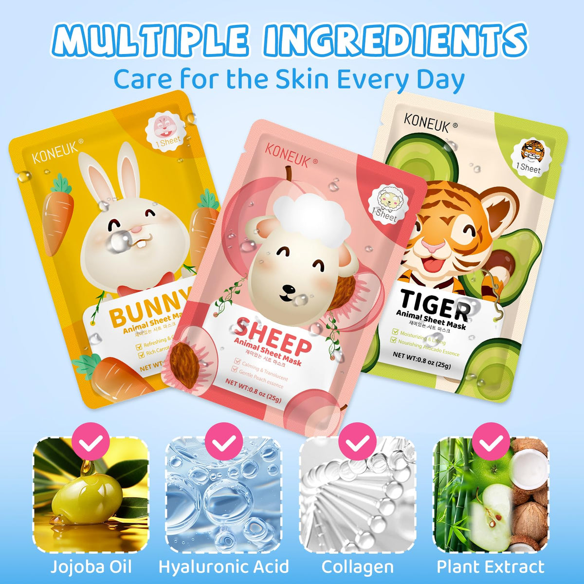 KONEUK animal face masks in packaging showing all 9 designs