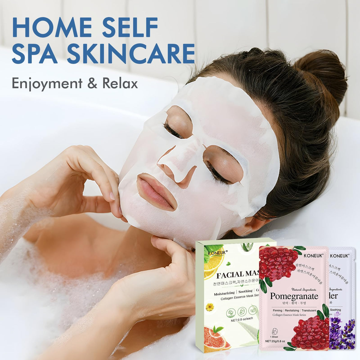 KONEUK collagen face masks display with various flavours