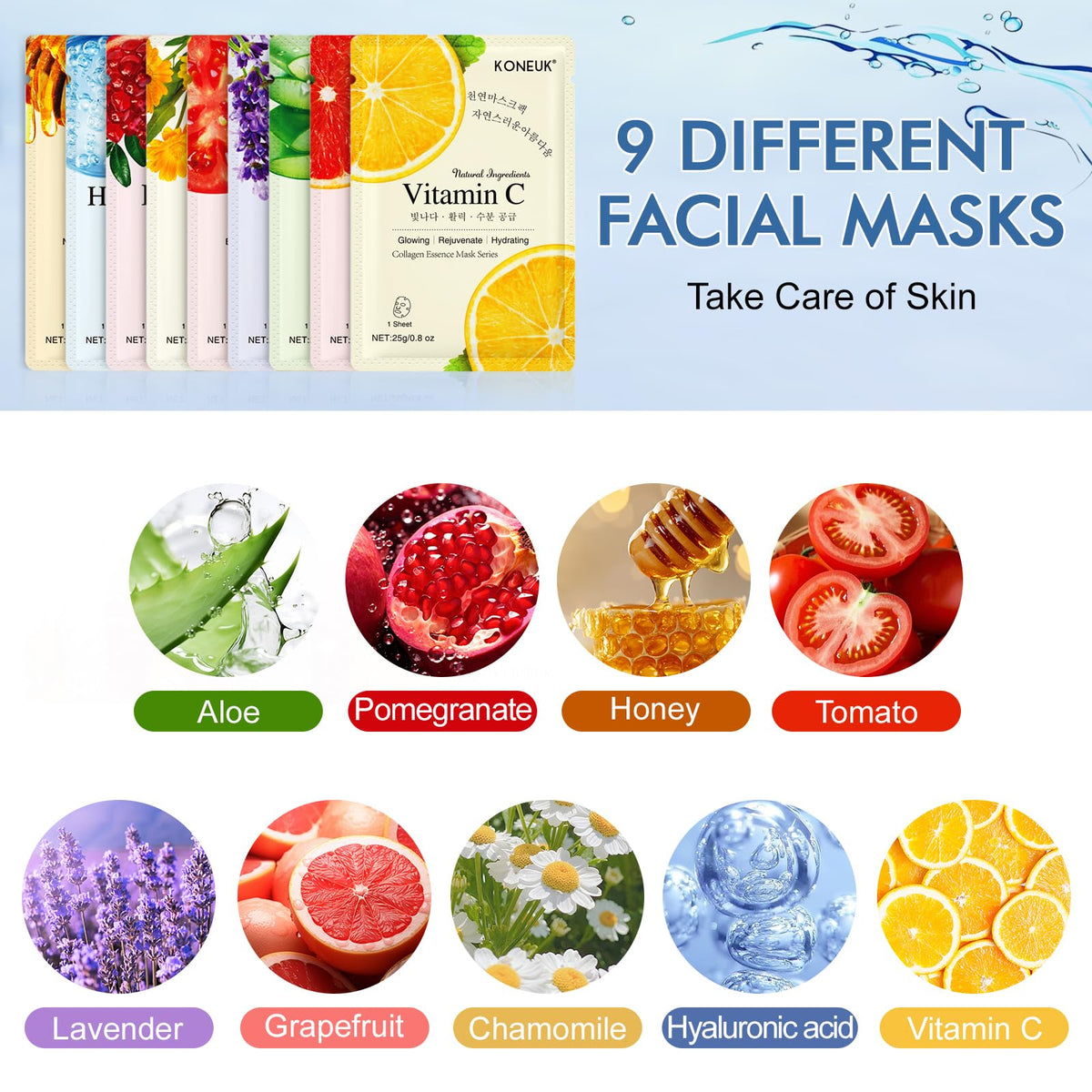 KONEUK Collagen Face Masks grapefruit and pomegranate packaging