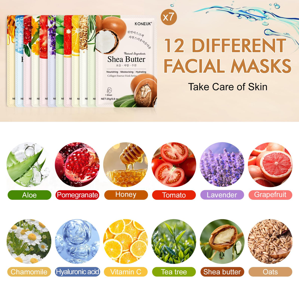 KONEUK Collagen Face Masks lemon and aloe type close-up