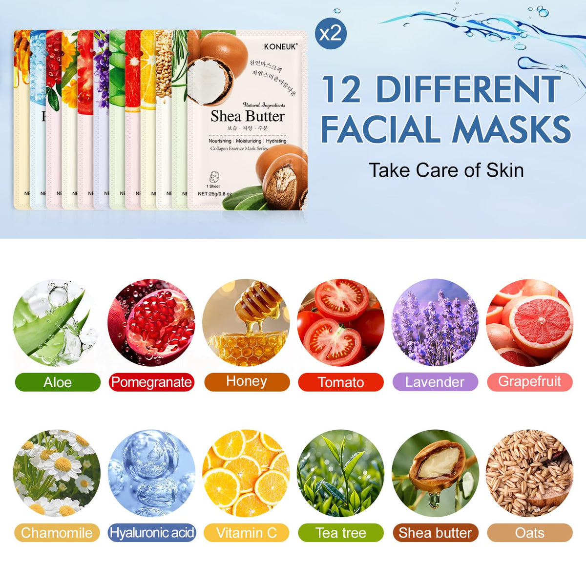 KONEUK collagen face masks with lemon and aloe ingredients