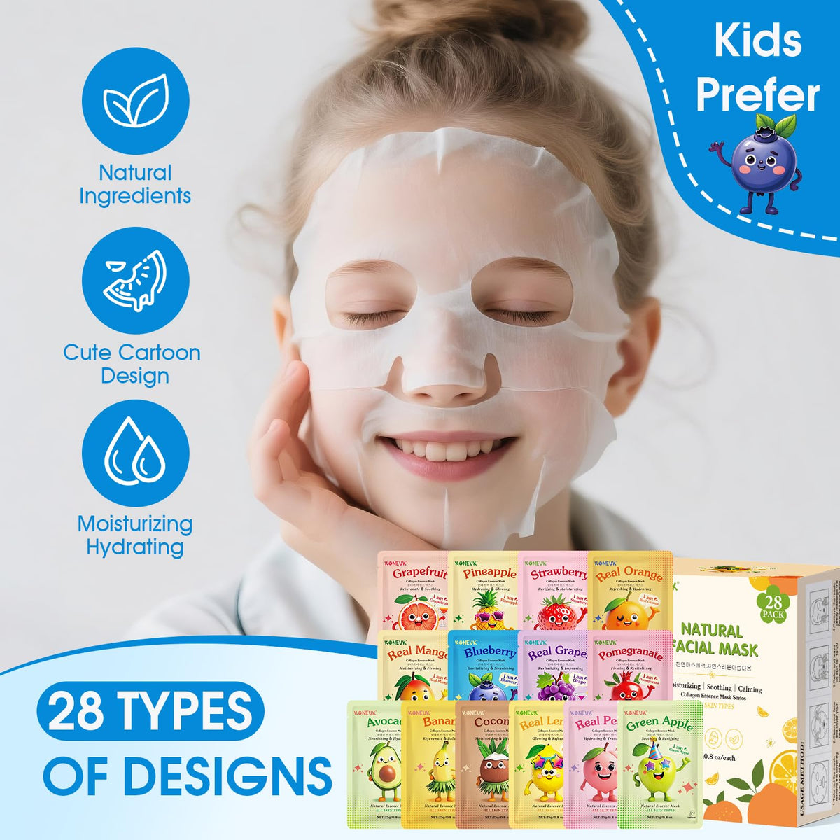 KONEUK face masks with cute cartoon fruit packaging