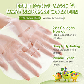 KONEUK fruit face masks featuring strawberry and coconut designs