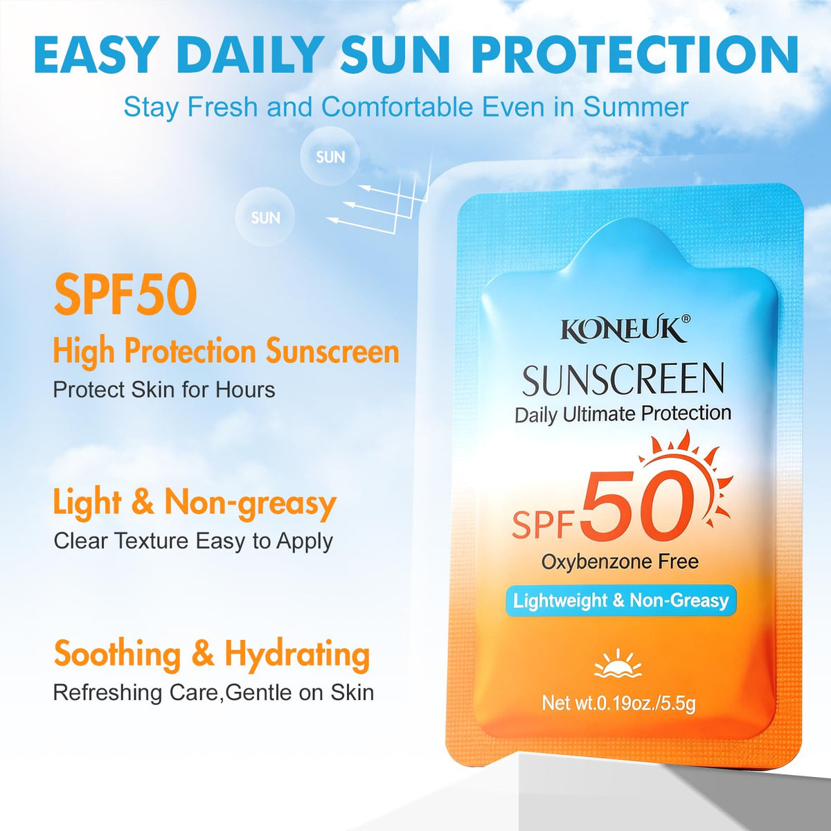 KONEUK Mini Sunscreen Pack 100 SPF 50 packets close-up