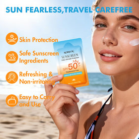 KONEUK sunscreen packets displayed on a table