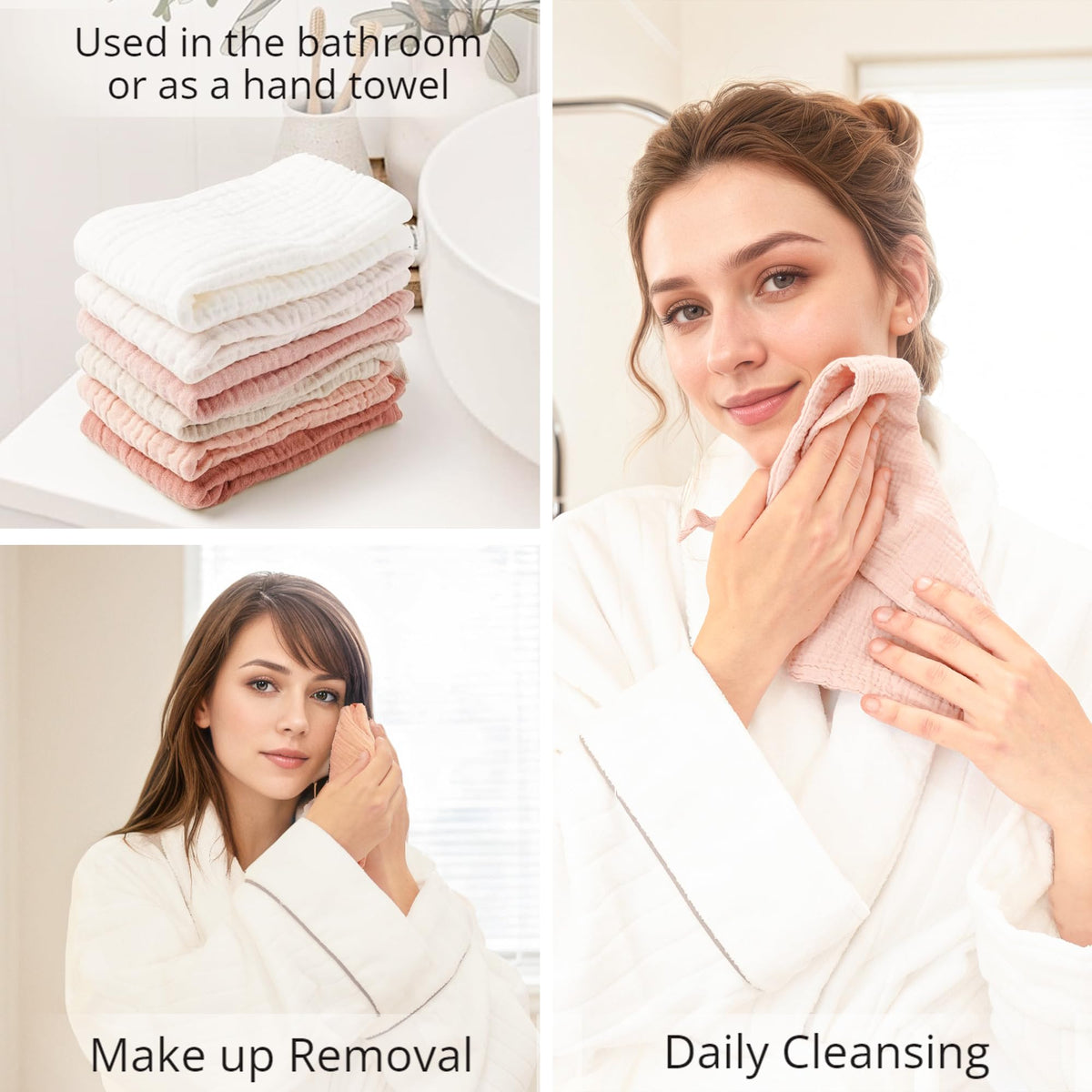Konssy face cloths displayed in a clean bathroom setting