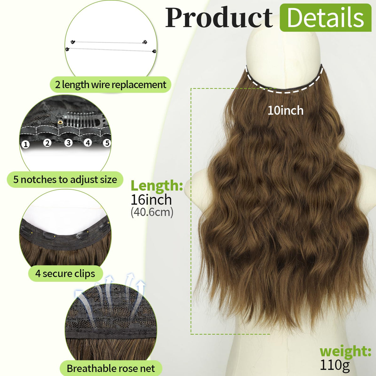 KooKaStyle 16-inch hair extensions with clips and wires