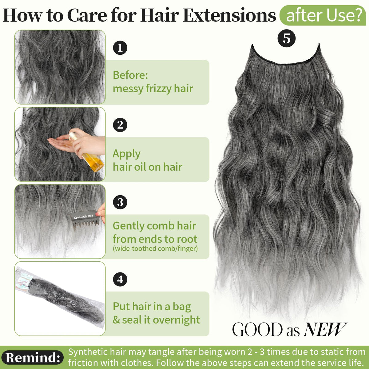 KooKaStyle hair extensions in Grey/Silver on a mannequin
