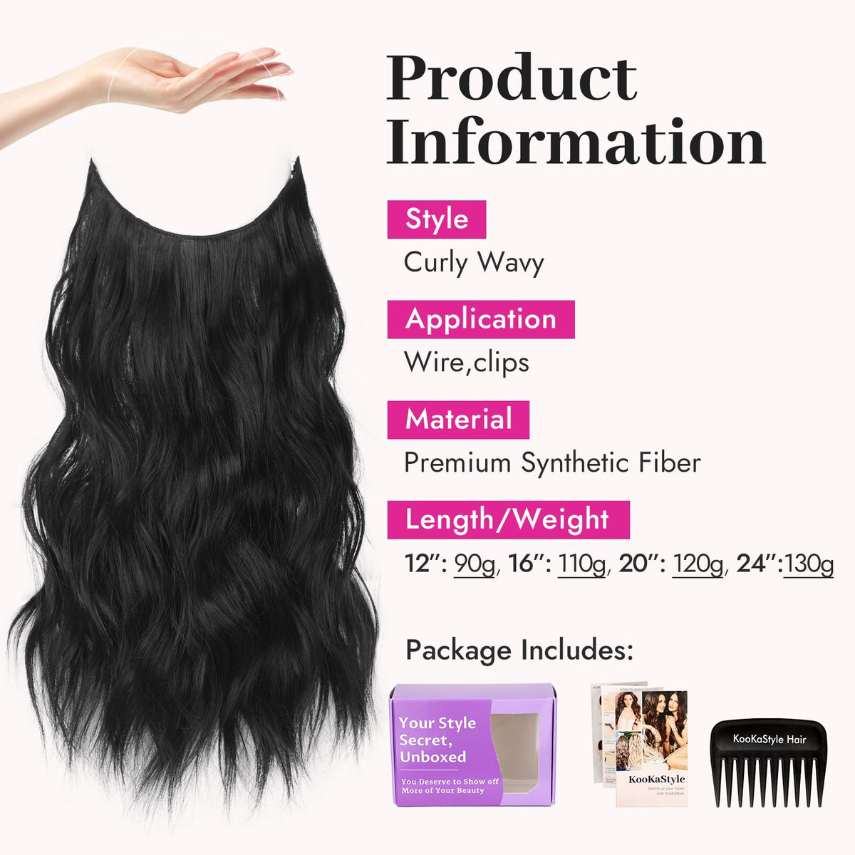 KooKaStyle hair extensions packaging with product details